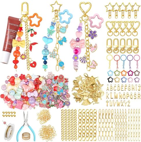 Ecoofor Keychain Making Kit 354pcs - Bag Charm Kit with 136 Charms, 25 Extender Chains, 20 Keychain Clips, Beading Accessories ＆ Jewelry Pliers - DIY Crafting and Jewelry Making for Adults & Kids in Kuwait