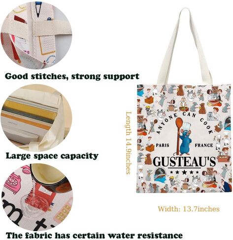 KUIYAI Remy Movie Merchandise Tote Bag Remy Chef Cartoon Character Gift WDW Mouse Cook Gift Anyone Can Cook Gusteau's Canvas Bag (AnyoneCookTS) in Kuwait
