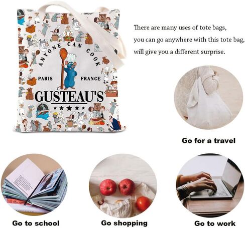 KUIYAI Remy Movie Merchandise Tote Bag Remy Chef Cartoon Character Gift WDW Mouse Cook Gift Anyone Can Cook Gusteau's Canvas Bag (AnyoneCookTS) in Kuwait