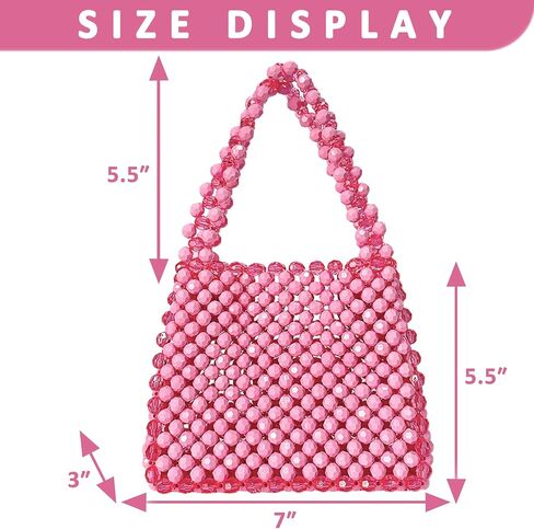 Women Bead Clutch Purse,Evening Bags, Square Shoulder Bag, Handbags for Party Wedding Travel(Pink) in Kuwait