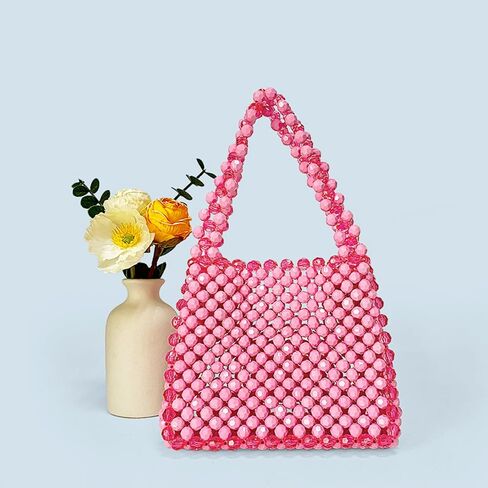 Women Bead Clutch Purse,Evening Bags, Square Shoulder Bag, Handbags for Party Wedding Travel(Pink) in Kuwait