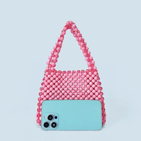 Women Bead Clutch Purse,Evening Bags, Square Shoulder Bag, Handbags for Party Wedding Travel(Pink) in Kuwait