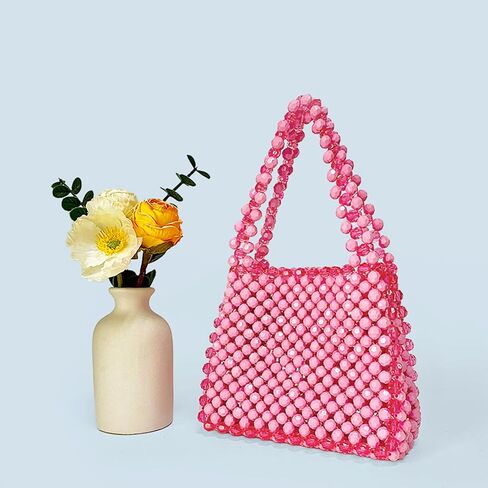 Women Bead Clutch Purse,Evening Bags, Square Shoulder Bag, Handbags for Party Wedding Travel(Pink) in Kuwait
