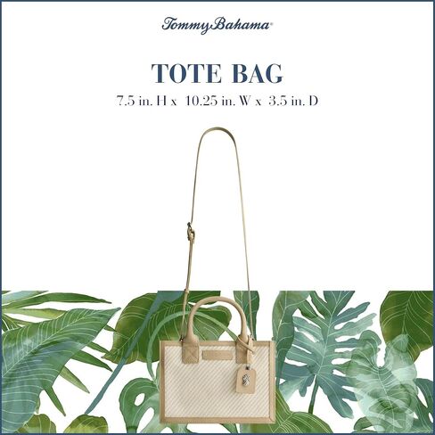 Tommy Bahama Tote Bag, Women's Casual Everyday Shoulder Bag with Soft Woven Design and Adjustable Shoulder Strap, Tan/White in Kuwait
