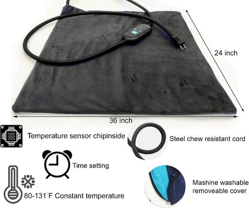 Pet Heating Pad for Cats & Small Dogs -18x18 Inch, 6 Heat Levels with Timer, Waterproof, Removable Washable Cover, Chew-Proof Cord, Digital Display in Kuwait