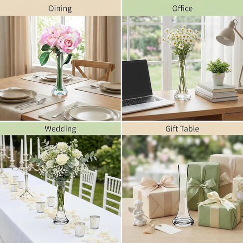 25CM/10 Inch Tall Clear Hand-Blown Glass Bud Vase Narrow Neck Single Stem Floral Vase Small Mouth Decorative Floral Vases for Wedding Centerpieces Party Home Decoration in Kuwait