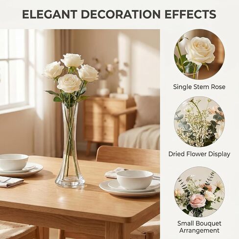 25CM/10 Inch Tall Clear Hand-Blown Glass Bud Vase Narrow Neck Single Stem Floral Vase Small Mouth Decorative Floral Vases for Wedding Centerpieces Party Home Decoration in Kuwait