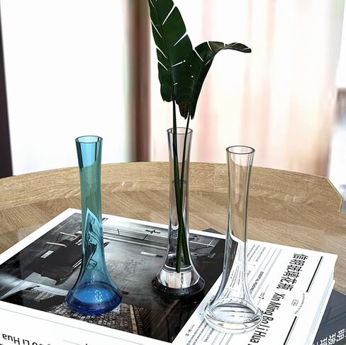 25CM/10 Inch Tall Clear Hand-Blown Glass Bud Vase Narrow Neck Single Stem Floral Vase Small Mouth Decorative Floral Vases for Wedding Centerpieces Party Home Decoration in Kuwait