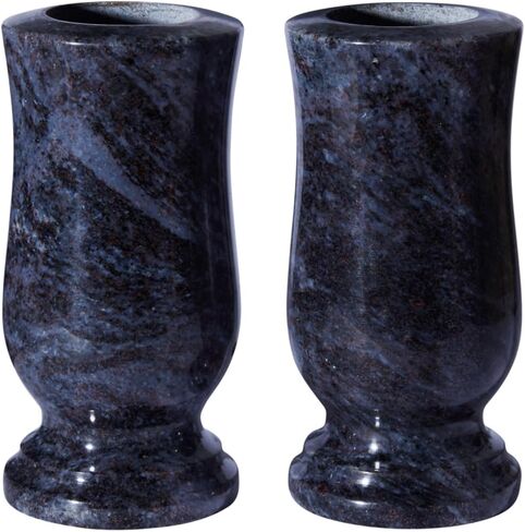 Cemetery Granite Vase for Grave, Natural Bahama Blue Stone Heavy Headstone Flower Holder with Drainage Hole, Set of 2 in Saudi Arabia