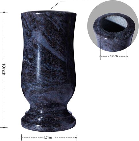 Cemetery Granite Vase for Grave, Natural Bahama Blue Stone Heavy Headstone Flower Holder with Drainage Hole, Set of 2 in Saudi Arabia