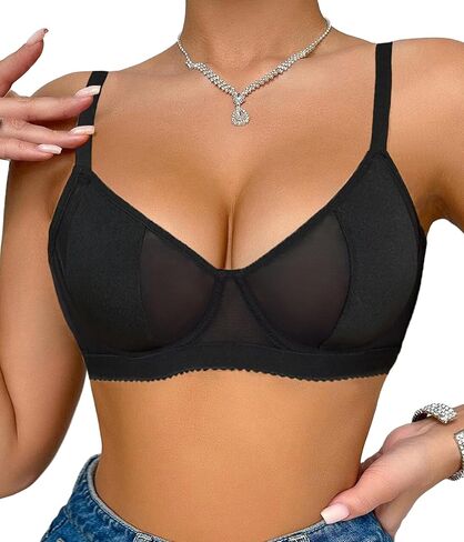 حمالات صدر Avidlove للنساء، حمالة صدر شبكية مثيرة من الدانتيل، حمالة صدر عميقة على شكل حرف V، غير مبطنة، حمالة صدر شفافة من خلال الملابس الداخلية in Kuwait