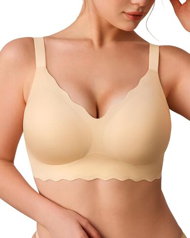 Wireless Jelly Bras for Women Push Up Seamless Supportive No Underwire Bra Full Coverage Comfortable V-Neck Tshirt Bra in Saudi Arabia