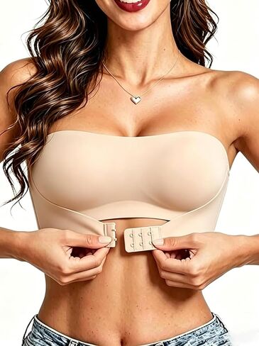 Women's Strapless Bandeau Bra Non-Slip Silicone Wireless Padded Tube Top Bra,Seamless Invisible Bralette for Everyday in Kuwait