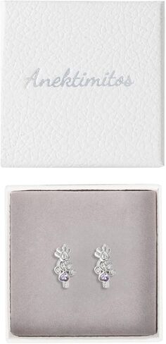 925 Sterling Silver Paw Print Hoop Earrings, Purple Crystal Zirconia, Cute Cat Paw with Heart Design in Kuwait
