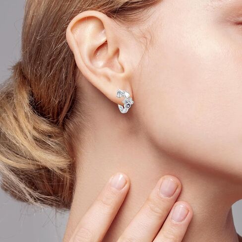 925 Sterling Silver Paw Print Hoop Earrings, Purple Crystal Zirconia, Cute Cat Paw with Heart Design in Kuwait