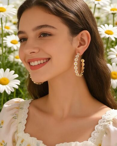 Daisy Hoop Earrings for Women White Daisy Flower Earrings C-Shaped Sunflower Hoops Spring Floral Jewelry Accessories in Saudi Arabia