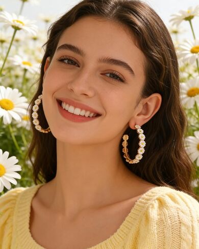 Daisy Hoop Earrings for Women White Daisy Flower Earrings C-Shaped Sunflower Hoops Spring Floral Jewelry Accessories in Saudi Arabia