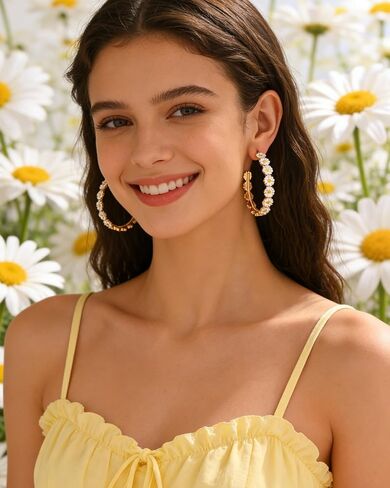 Daisy Hoop Earrings for Women White Daisy Flower Earrings C-Shaped Sunflower Hoops Spring Floral Jewelry Accessories in Saudi Arabia