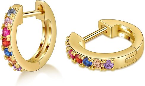 Gacimy Gold Huggie Earrings for Women - 14K Real Gold Plated with Rainbow Cubic Zirconia, 1/2 Inch Small Hoop Earrings for Cartilage Cuffs, Light Colored in Saudi Arabia