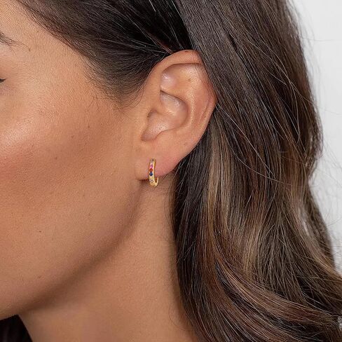 Gacimy Gold Huggie Earrings for Women - 14K Real Gold Plated with Rainbow Cubic Zirconia, 1/2 Inch Small Hoop Earrings for Cartilage Cuffs, Light Colored in Saudi Arabia