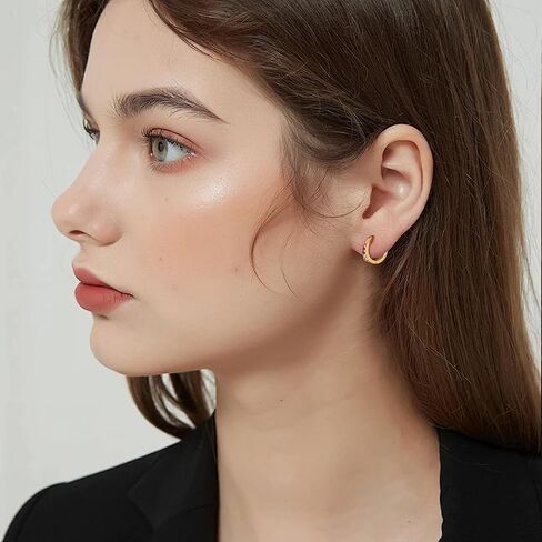 Gacimy Gold Huggie Earrings for Women - 14K Real Gold Plated with Rainbow Cubic Zirconia, 1/2 Inch Small Hoop Earrings for Cartilage Cuffs, Light Colored in Saudi Arabia