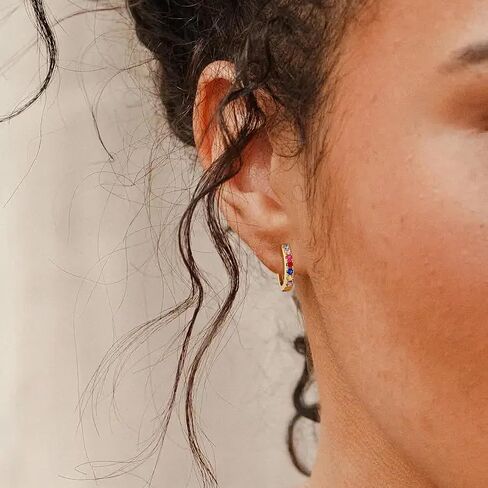 Gacimy Gold Huggie Earrings for Women - 14K Real Gold Plated with Rainbow Cubic Zirconia, 1/2 Inch Small Hoop Earrings for Cartilage Cuffs, Light Colored in Saudi Arabia