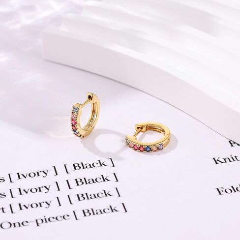 Gacimy Gold Huggie Earrings for Women - 14K Real Gold Plated with Rainbow Cubic Zirconia, 1/2 Inch Small Hoop Earrings for Cartilage Cuffs, Light Colored in Saudi Arabia