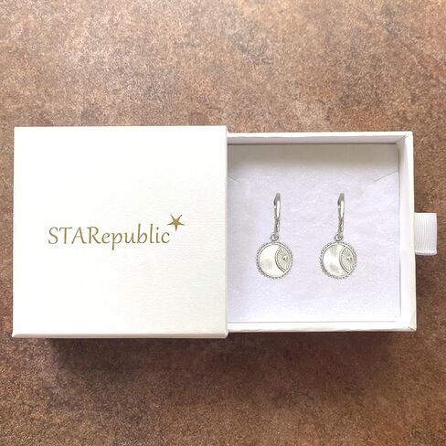925 Sterling Silver 14K Gold Plated Mother of Pearl Solar Moon Hoop Earrings in Saudi Arabia