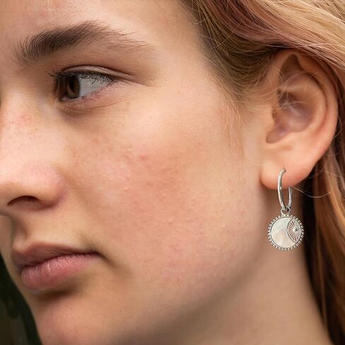 925 Sterling Silver 14K Gold Plated Mother of Pearl Solar Moon Hoop Earrings in Saudi Arabia