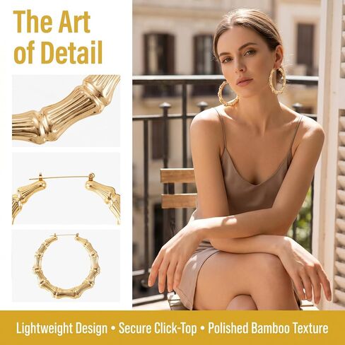 4 Pairs Bamboo Hoop Earrings for Women, Oversized Retro 90s Bamboo Earrings, Hypoallergenic Alloy Heart Round Square Triangle Ear Jewelry for Hip Hop Party Birthday Wedding - Gold in Saudi Arabia