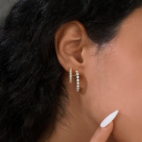 14k Gold/Silver Double Hoop Hypoallergenic Diamond Earrings for Women Stacks, Huggie Dangle Small Cubic Zirconia Chunky Flat Back Earrings Jewelry for Women Trendy in Saudi Arabia