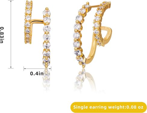 14k Gold/Silver Double Hoop Hypoallergenic Diamond Earrings for Women Stacks, Huggie Dangle Small Cubic Zirconia Chunky Flat Back Earrings Jewelry for Women Trendy in Saudi Arabia