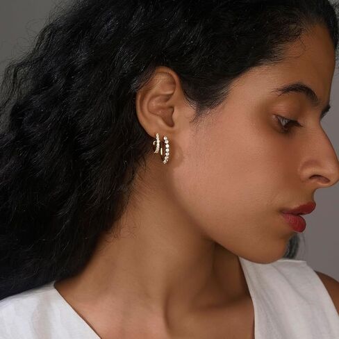 14k Gold/Silver Double Hoop Hypoallergenic Diamond Earrings for Women Stacks, Huggie Dangle Small Cubic Zirconia Chunky Flat Back Earrings Jewelry for Women Trendy in Saudi Arabia