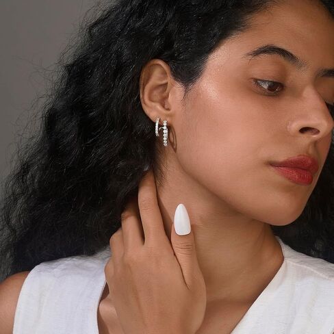 14k Gold/Silver Double Hoop Hypoallergenic Diamond Earrings for Women Stacks, Huggie Dangle Small Cubic Zirconia Chunky Flat Back Earrings Jewelry for Women Trendy in Saudi Arabia