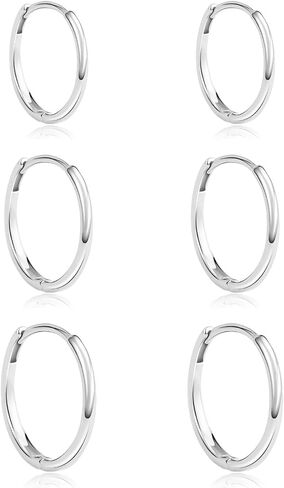 3 Pairs Silver Hoop Earrings for Women Hypoallergenic Small Cartilage Hoop Earrings Set 14K White Gold Plated Lightweight Huggie Earrings for Jewelry Gift,(Silver 8mm,10mm,12mm) in Saudi Arabia