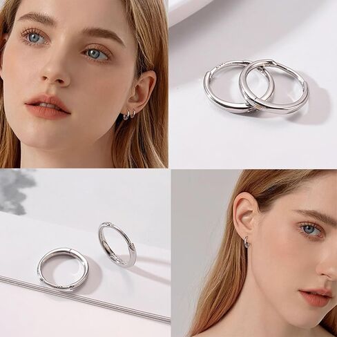 3 Pairs Silver Hoop Earrings for Women Hypoallergenic Small Cartilage Hoop Earrings Set 14K White Gold Plated Lightweight Huggie Earrings for Jewelry Gift,(Silver 8mm,10mm,12mm) in Saudi Arabia