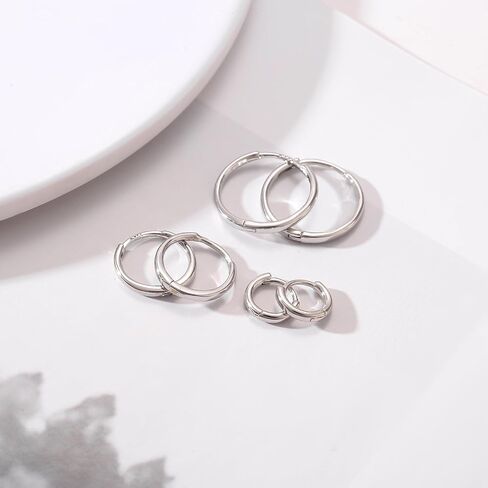 3 Pairs Silver Hoop Earrings for Women Hypoallergenic Small Cartilage Hoop Earrings Set 14K White Gold Plated Lightweight Huggie Earrings for Jewelry Gift,(Silver 8mm,10mm,12mm) in Saudi Arabia