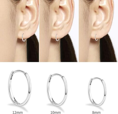 3 Pairs Silver Hoop Earrings for Women Hypoallergenic Small Cartilage Hoop Earrings Set 14K White Gold Plated Lightweight Huggie Earrings for Jewelry Gift,(Silver 8mm,10mm,12mm) in Saudi Arabia