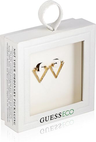 GUESS Goldtone Glass Stone V-Shape Hoop Earrings in Saudi Arabia