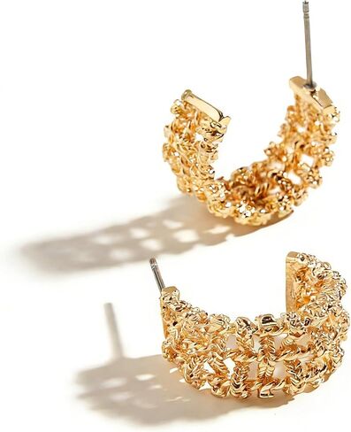 Earrings for Women Hoops Earring Sets Chunky Yellow Gold Textured Filigree Elegant for Daily Sexy Style in Saudi Arabia
