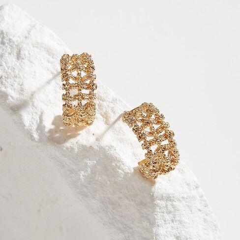 Earrings for Women Hoops Earring Sets Chunky Yellow Gold Textured Filigree Elegant for Daily Sexy Style in Saudi Arabia