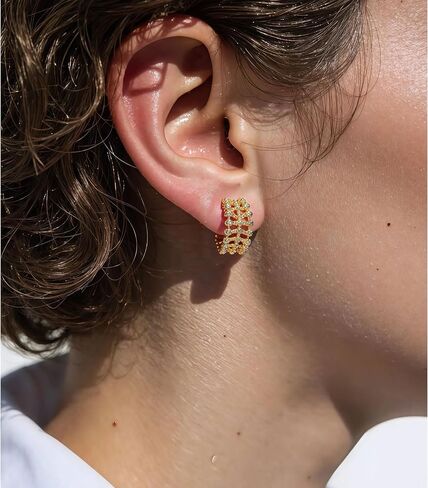 Earrings for Women Hoops Earring Sets Chunky Yellow Gold Textured Filigree Elegant for Daily Sexy Style in Saudi Arabia