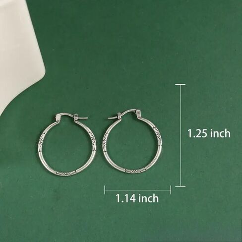 1Pair Fashion Vintage Engraved Sunburst Big Circle Earrings for Women Daily Casual Party Wear Simple Silvery Hoop Earrings in Kuwait