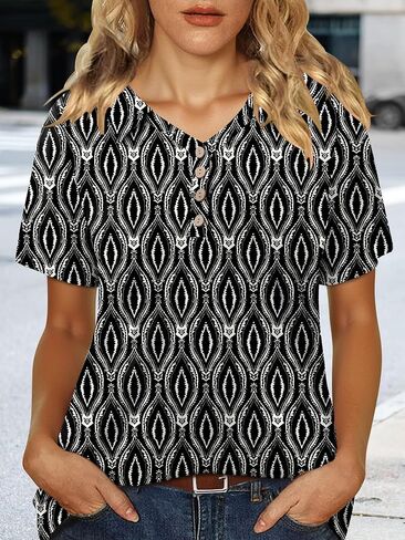 Womens Crewneck Shirts Summer Short Sleeve Tops Ladies Fashion Pleated Loose Tunic Blouse for Leggins in Kuwait