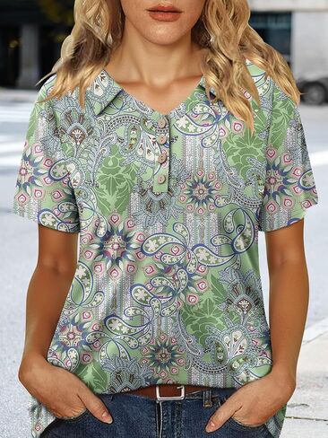 Womens Crewneck Shirts Summer Short Sleeve Tops Ladies Fashion Pleated Loose Tunic Blouse for Leggins in Kuwait