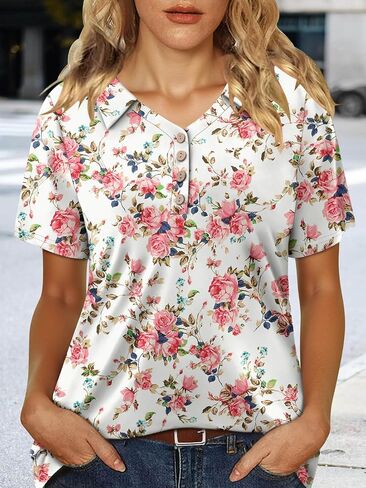 Womens Crewneck Shirts Summer Short Sleeve Tops Ladies Fashion Pleated Loose Tunic Blouse for Leggins in Kuwait