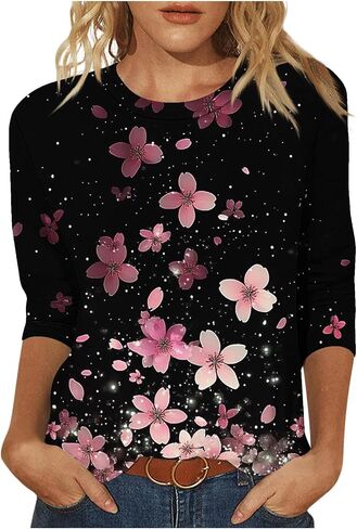 Summer Tops for Women 2025 Cute 3/4 Sleeve Floral Tunic Shirts Casual Spring Vacation Plus Size Clothes in Saudi Arabia