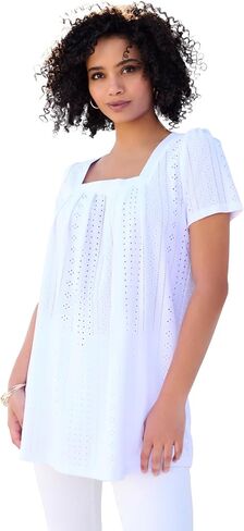 Roaman's Women's Plus Size Square Neck Eyelet Tunic in Saudi Arabia