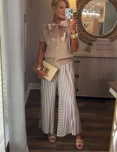 Bankeng Womens Summer Casual Striped Pants Loose Wide Leg Lounge Pants Elastic Waist Palazzo Trousers with Pockets in Saudi Arabia