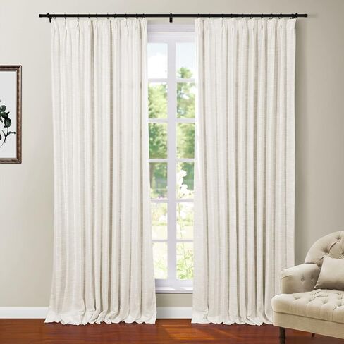 TWOPAGES Off White Polyester Linen 96 Inches Long Thermal Insulated Curtain with Pinch Pleated and Back Tab Blackout Textured Drape for Bedroom Living Room Double Layer Curtain (52Wx96L, 1 Panel) in Saudi Arabia